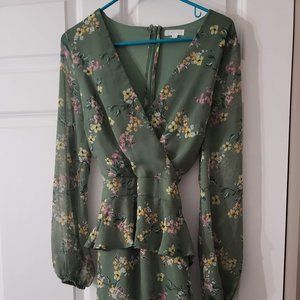 Leith Green Floral Tie-waist Dress